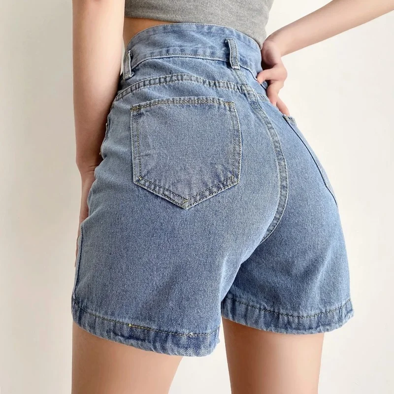 Summer 2023 New Loose Korean Fashion Y2k Straight Short Pants Blue Thin New Women's Clothes High Waist Vintage Denim Shorts Chic