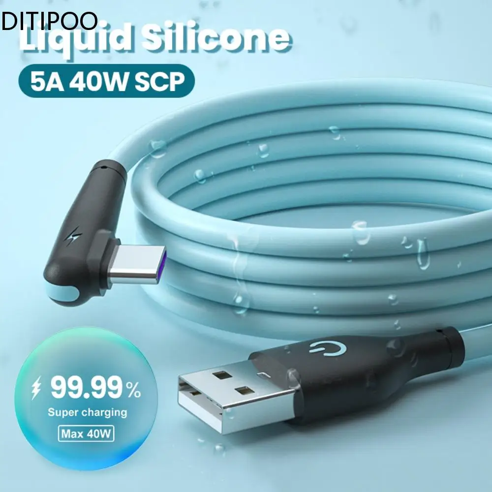 Мягкий силиконовый кабель USB C для быстрой зарядки на 90 градусов 5 А USB-кабель типа