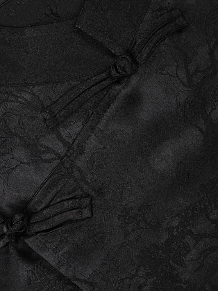 Женская винтажная жаккардовая блузка EAM черная рубашка большого размера с