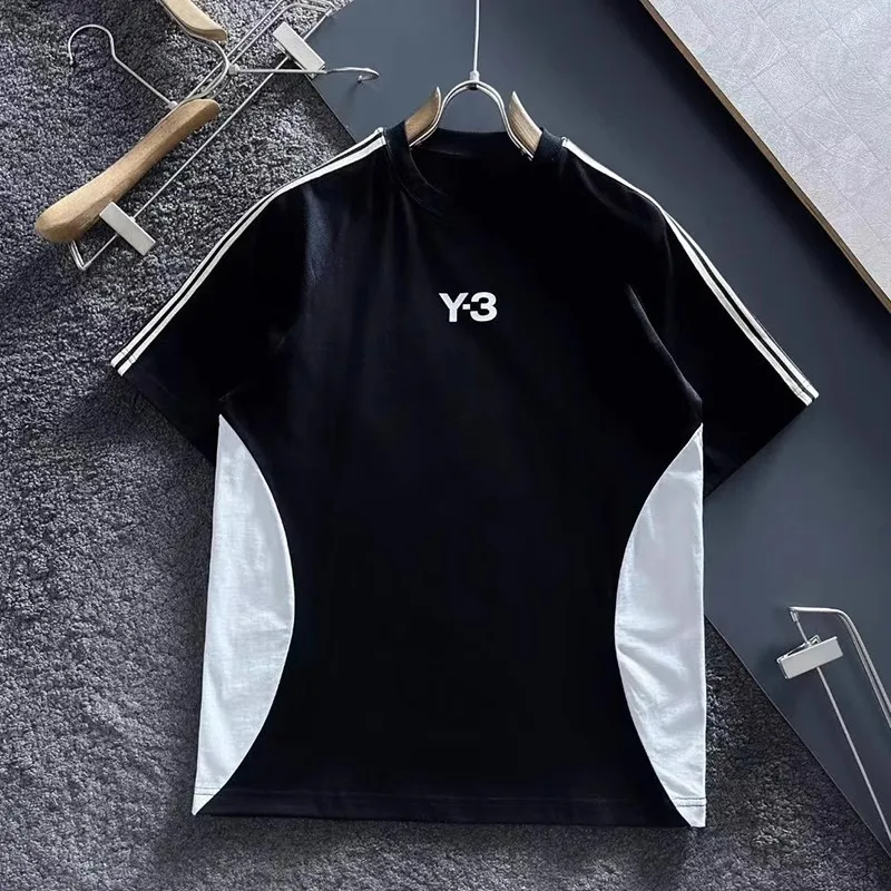 

Yamamoto Yoshi Y-3 patchwork printing with three stripes short sleeves for men and women's casual and versatile half sleeves