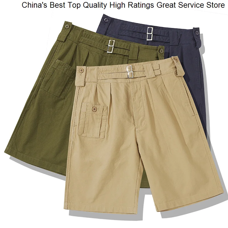 

Шорты мужские с завышенной талией, винтажные английский стиль, свободные Бермуды, британские штаны, двойная регулировка, t-образные, Летние повседневные
