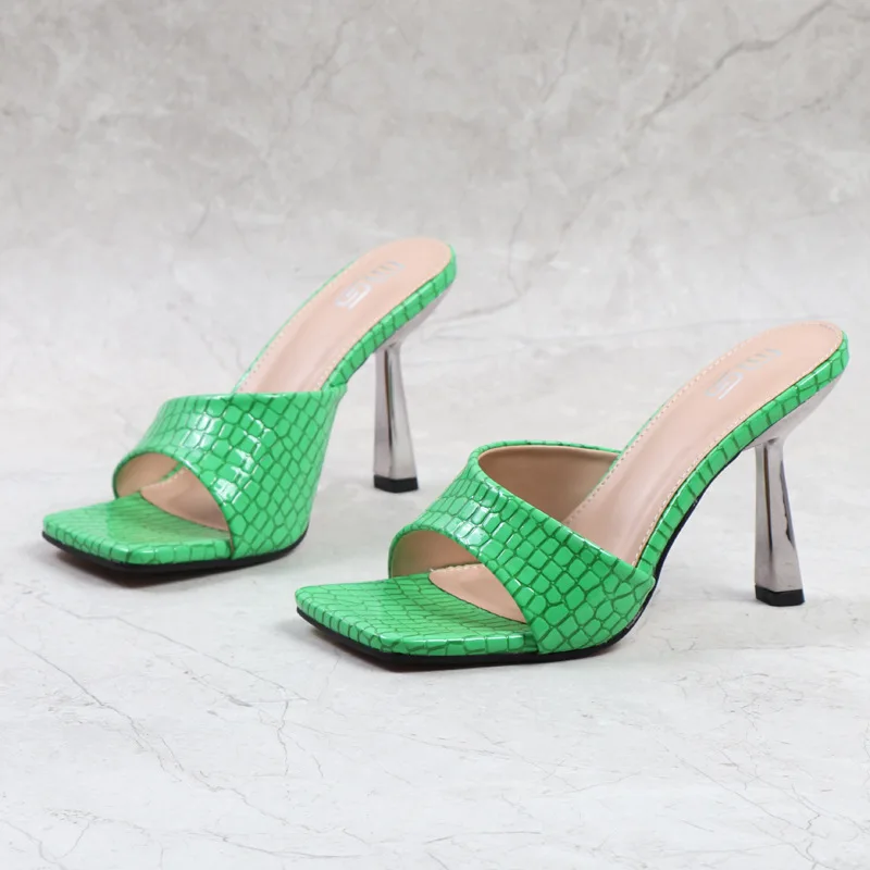 Fashion Slippers Women's High Heels 2022 Summer New Square Toe Open Toe Stiletto Sexy Women Sandals Outside Women's Shoes 9.5CM