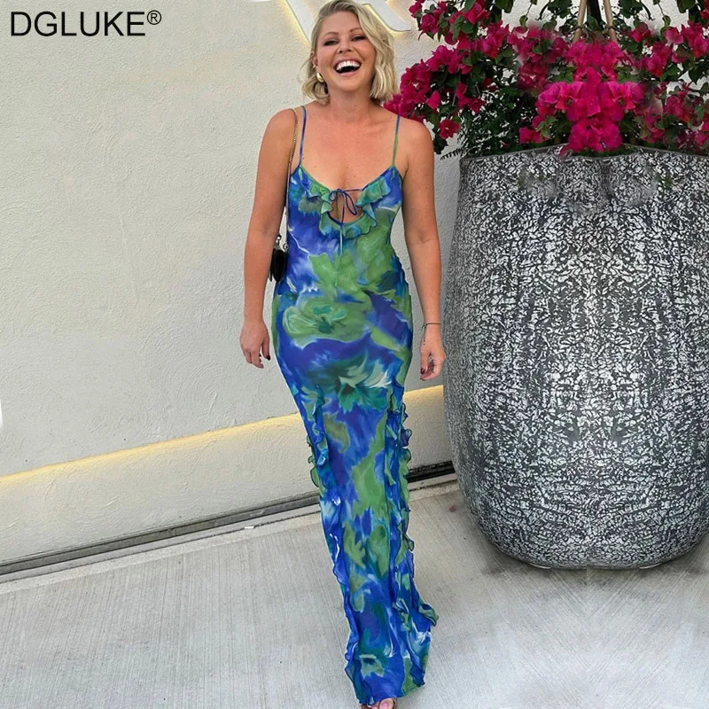 Женское длинное платье на бретельках с принтом пикантное Пляжное Платье макси