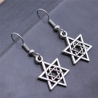 vintage silver color tiny double star of david menorah dangle earring women hanukkah brincos religious jewish jewelry party gift