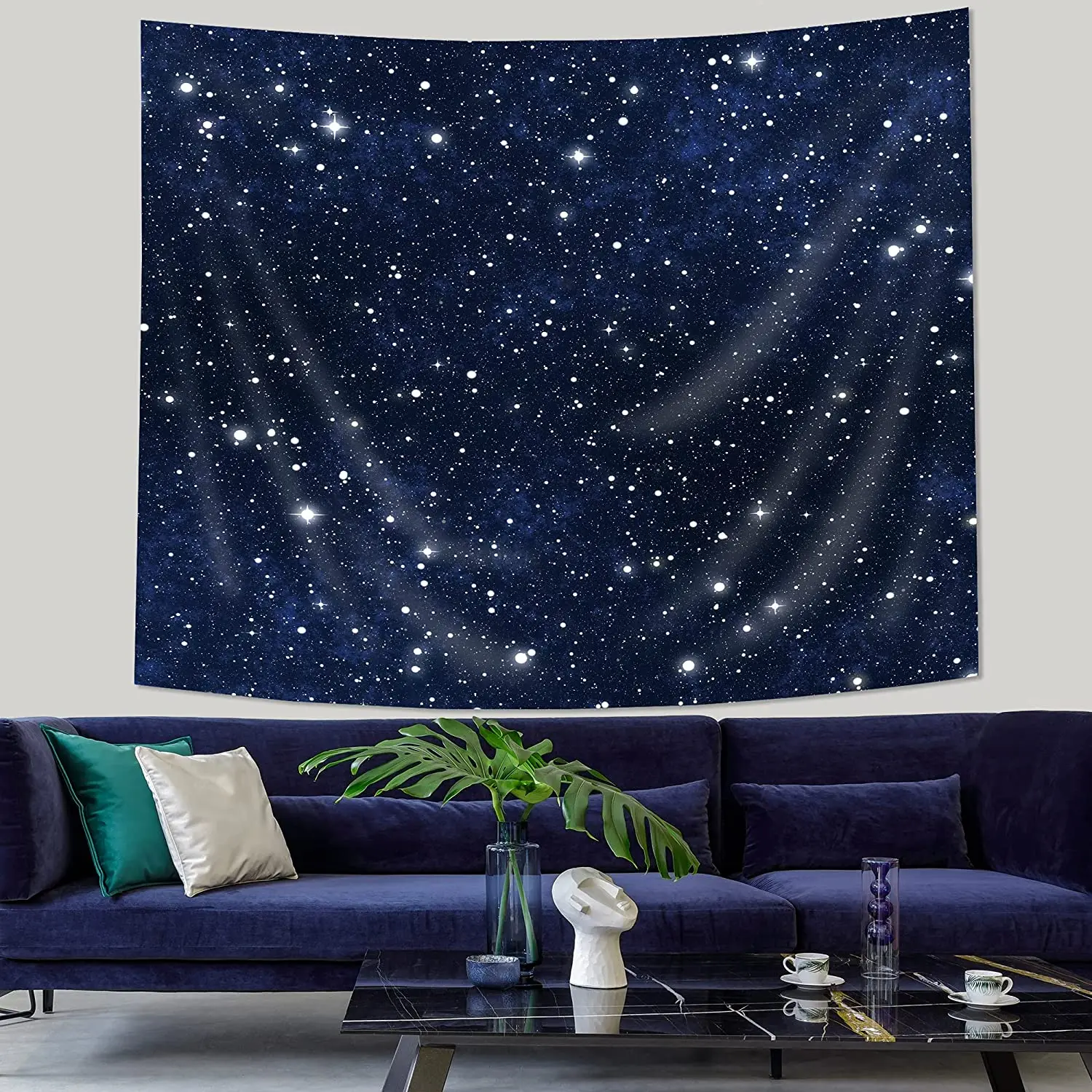 

Night Sky Stars Tapestry Wall Hanging Dark Blue Cosmic Starry 59Wx51H Inch Fantasy Galaxy Universe Texture Artwork for Bedroom