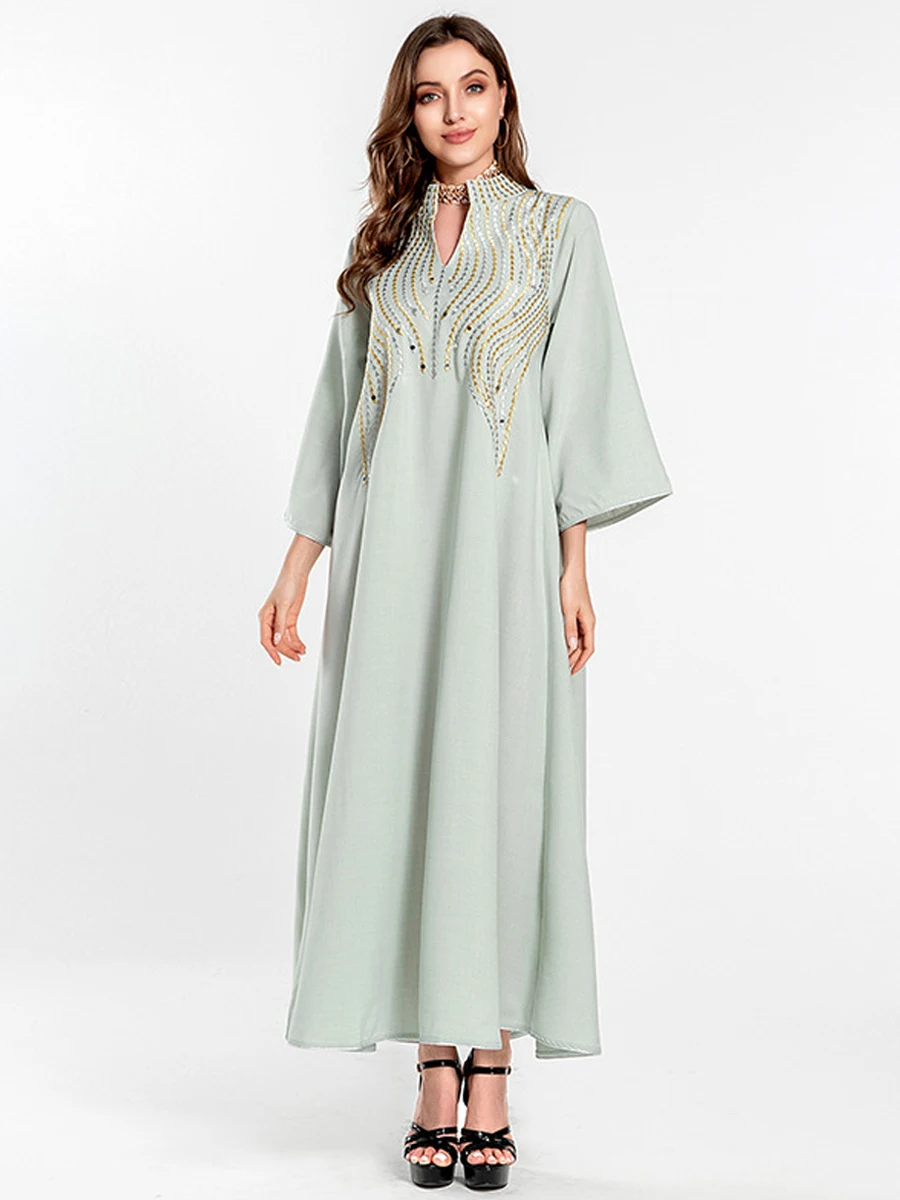 

Arabian Party Jalabiya Imitation Linen Women Arabic Dress Dubai Saudi Evening Robe Islam Clothing Muslim Ramadan Abaya Kaftan