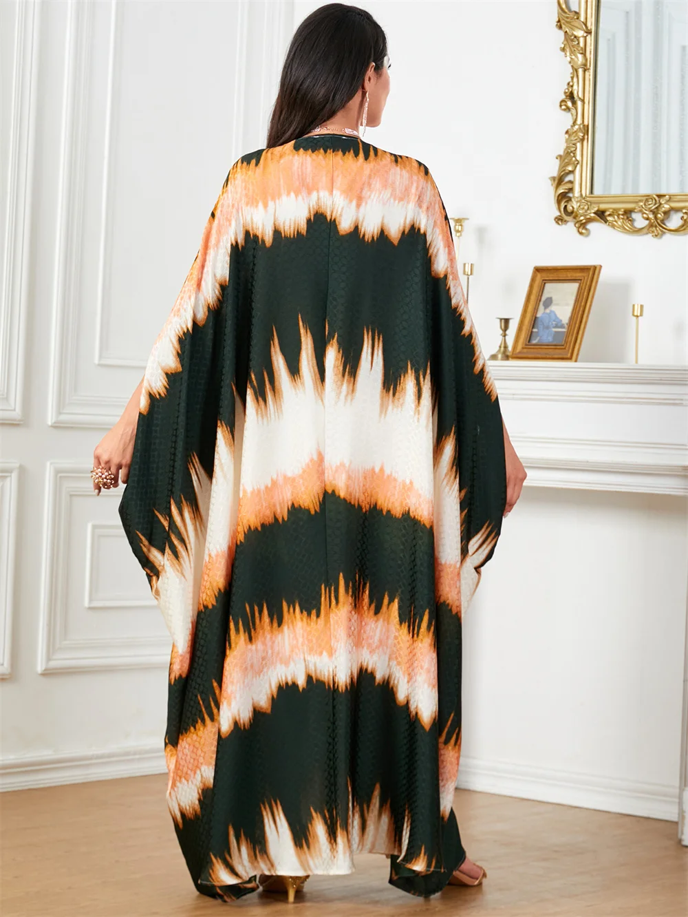 Новинка 2024 Черное макси-платье с рукавом летучая мышь роскошное мусульманское