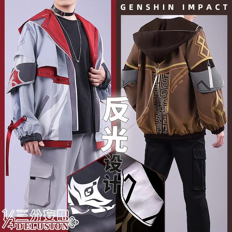 

Zhongli и тартаглия косплей костюм игры Genshin Impact Косплей Аниме Мужская мода Ежедневное женское пальто для 2022 размера