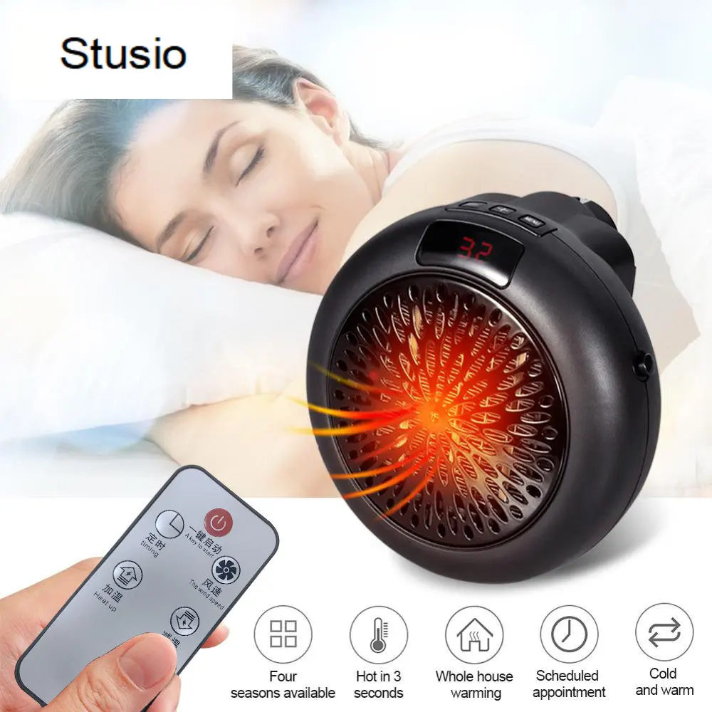 

Electric Portable Heater Mini Wall Mount Home Office Desktop Warm Air Heater Warmer Fan Silent Remote Fast Heat Thermostat