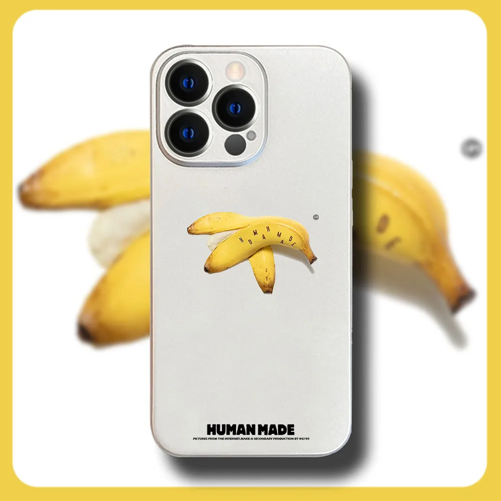 

Lens Protection Liquid Silicone Silver Case Cartoon Banana HUMAN MADE For iPhone13 12Mini 11Pro XsMax XR SE2020 7 8Plus Cover