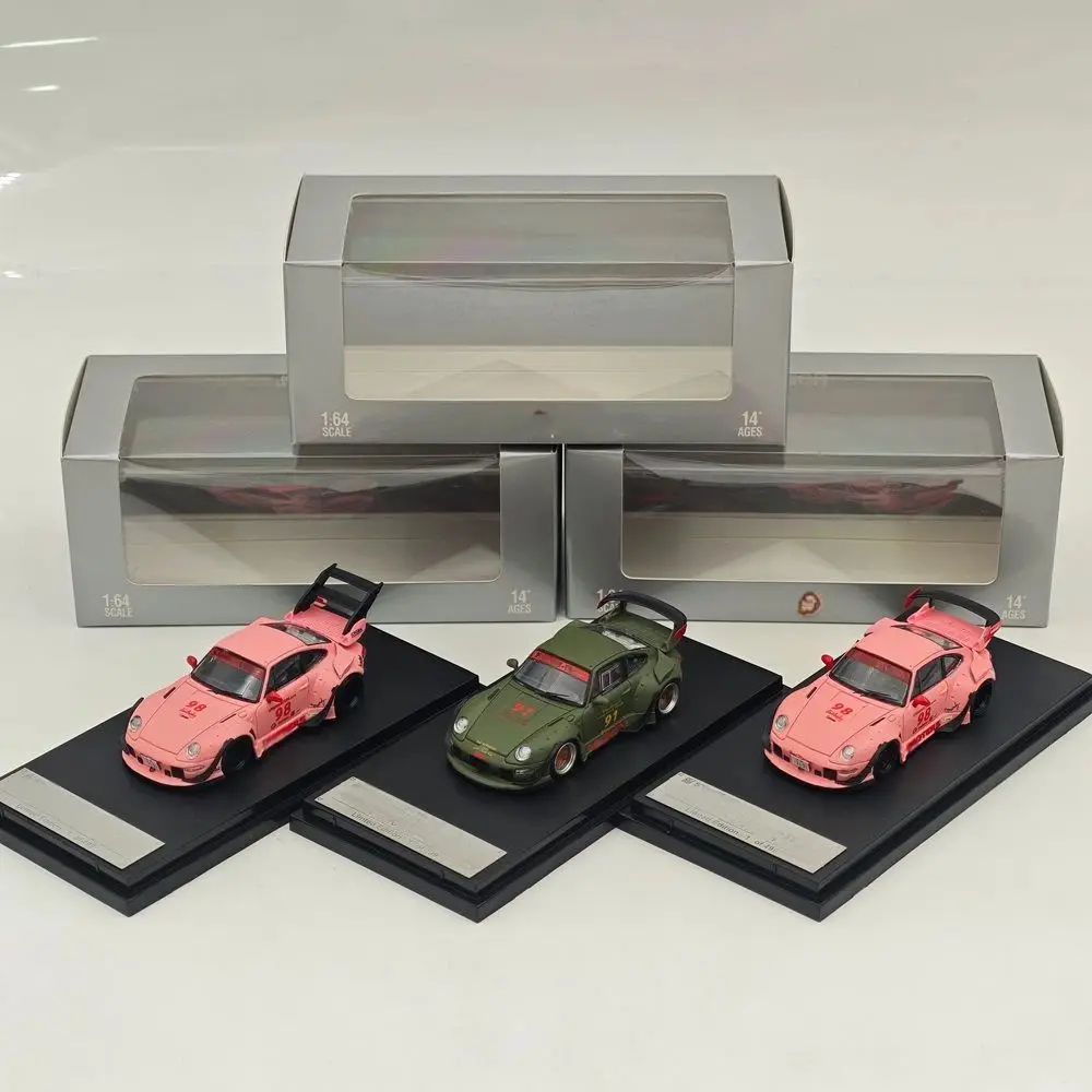 Фото Масштабная модель 1:64 для 993 Rauh-Welt Begriff # 98 # Миниатюрная коллекционная модель автомобиля 91 Matte Pink/Green Diecast, ограниченная серия №1