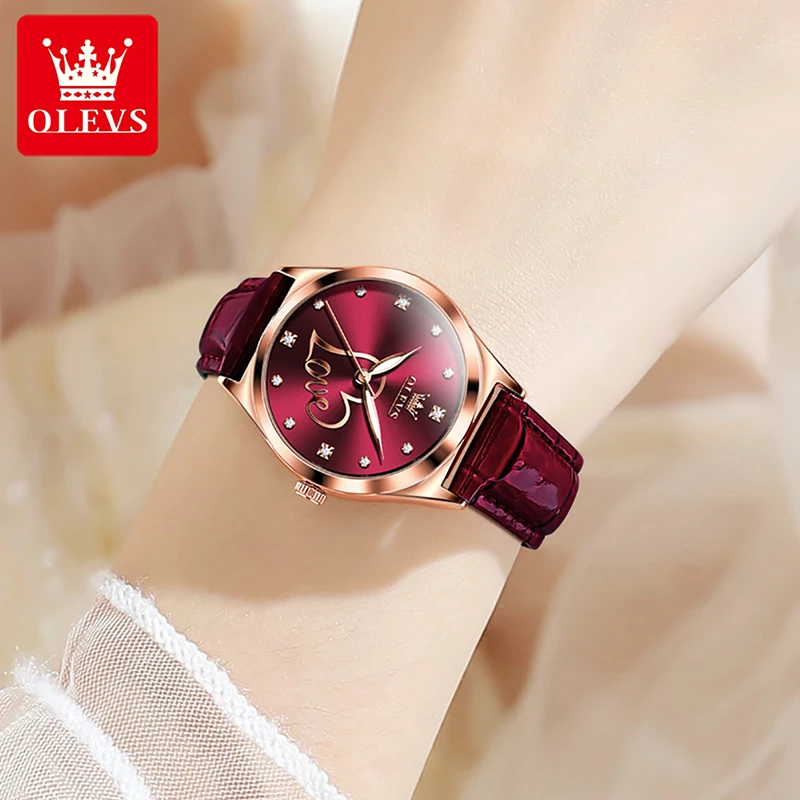 OLEVS Women Clock 2023 New Fashion Wine Red Design Quartz Watches High Quality Trend Women Watch 30M Waterproof Watch Gift Reloj