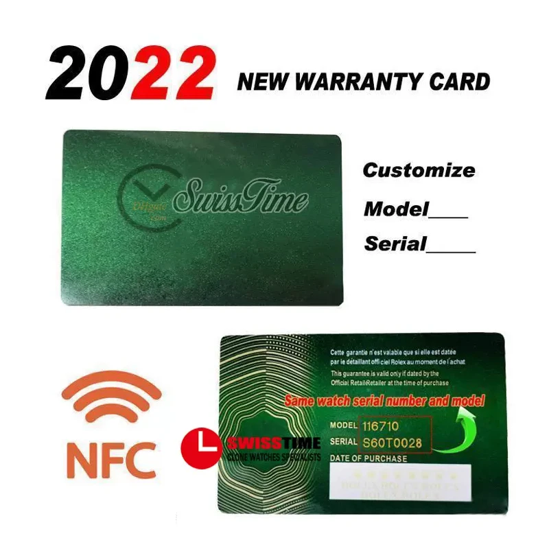 TOP Quality Green Security Warran NFC Warranty Card Anti-Forgery Crown And Fluorescent Label Gift Serial Tag for Rx NO Watch Box