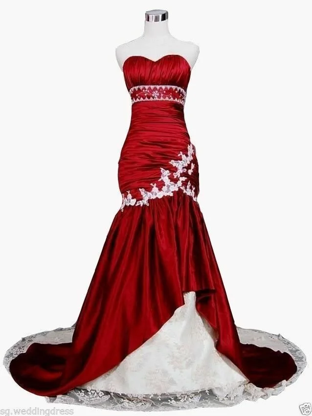 

ANGELSBRIDEP White And Red Wedding Dresses Mermaid Women Appliques Court Train Vestidos de festa Formal Prom Evening Party Gowns