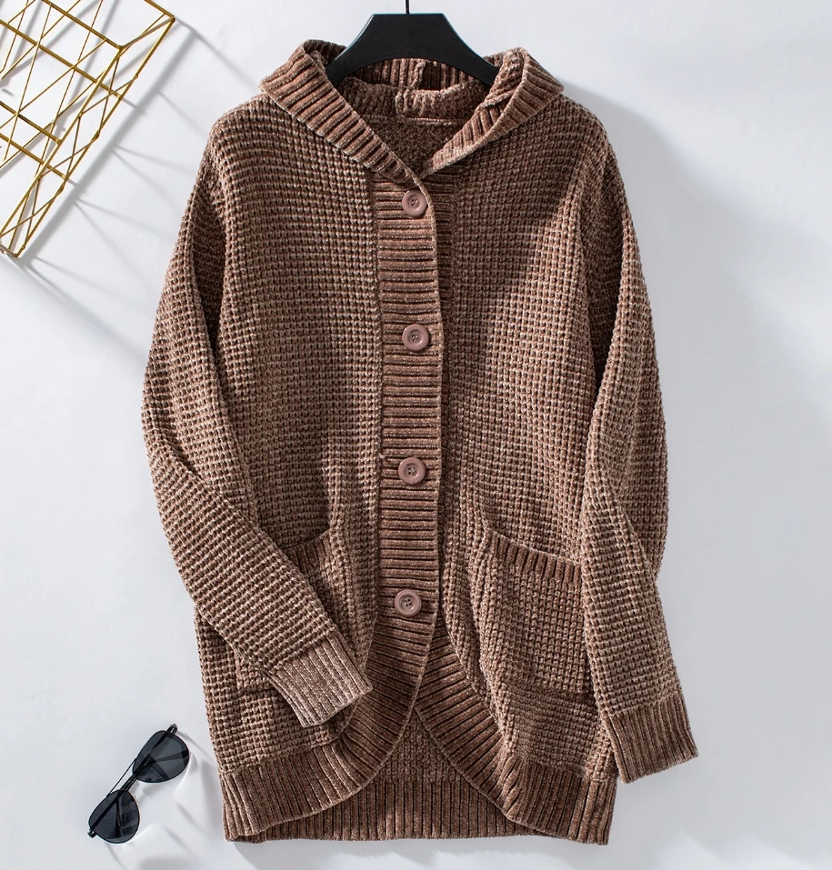 Новинка длинный осенне-зимний вязаный кардиган с капюшоном куртка в стиле ретро