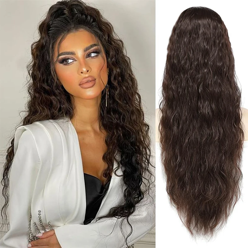 Синтетические кудрявые удлинители на кулиске для конского хвоста коричневые