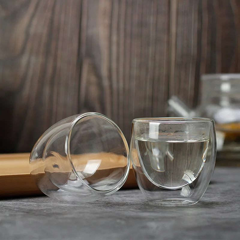 Taza de té Kung Fu de vidrio de doble pared, vaso transparente de vidrio de alta borosilicato para café, leche, agua, juego de té, regalo, 80ML, 2-12 piezas