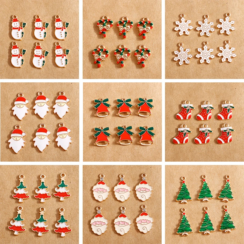 

10pcs Enamel Santa Claus Charms Christmas Elk Snowman Pendants for Making X'mas Earrings Necklace DIY Jewelry Gifts Supplies