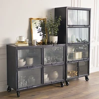 yj gz008 modern minimalist nordic black iron glass showcase bookcase bookshelf dining side storage display cabinet