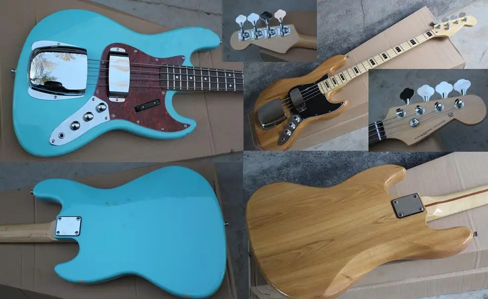 

High Quality Custom body mahogany body 4 string Signature Sky blue Jazz Bass guitar