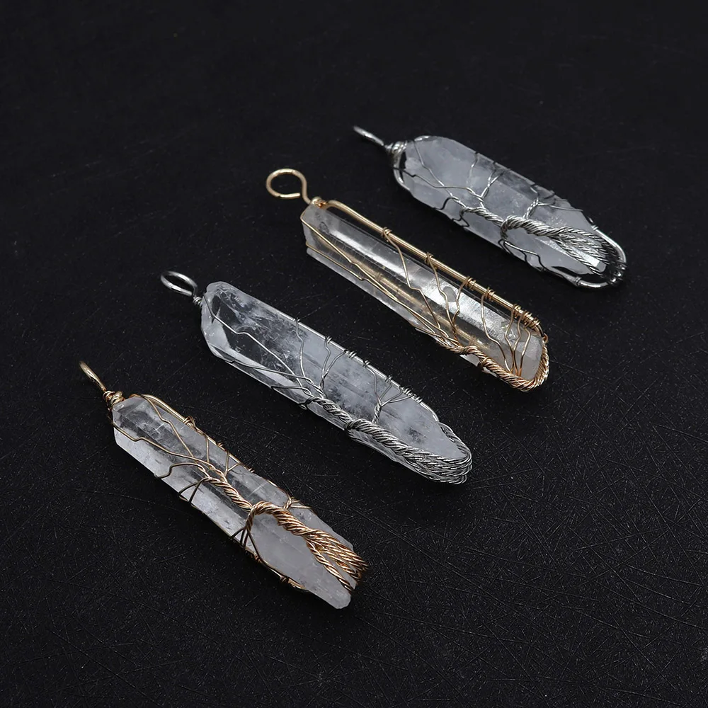 

New Irregular White Crystal Pendant Necklace Antique Plated Wire Wound Fashion Tree Of Life Pendant For DIY Healing Accessories