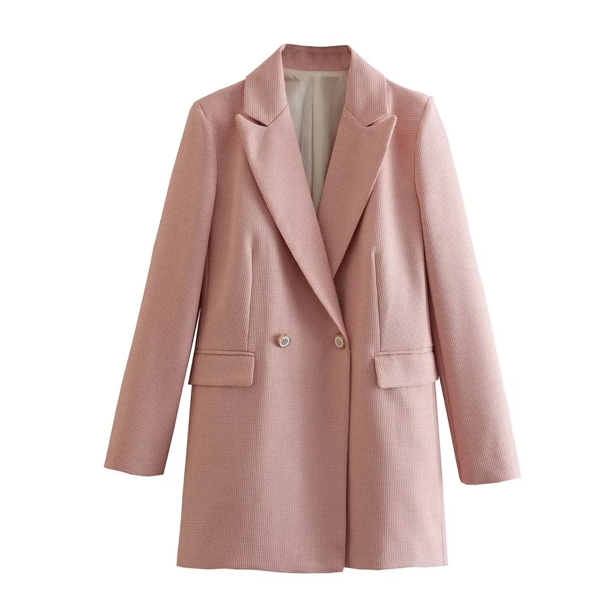 

Women 2023 New Fashion long style Double Breasted Blazer Coat Vintage Long Sleeve Pockets Female Outerwear Chic