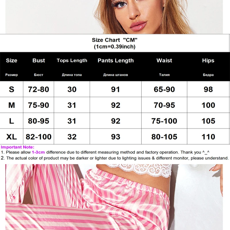 Satin Sexy Pajamas Lace Pajamas Sets Sleepwear Women Suit Pants Female Silk Sexy Pyjama V-Neck Sleeveless Intimate Lingerie Sets