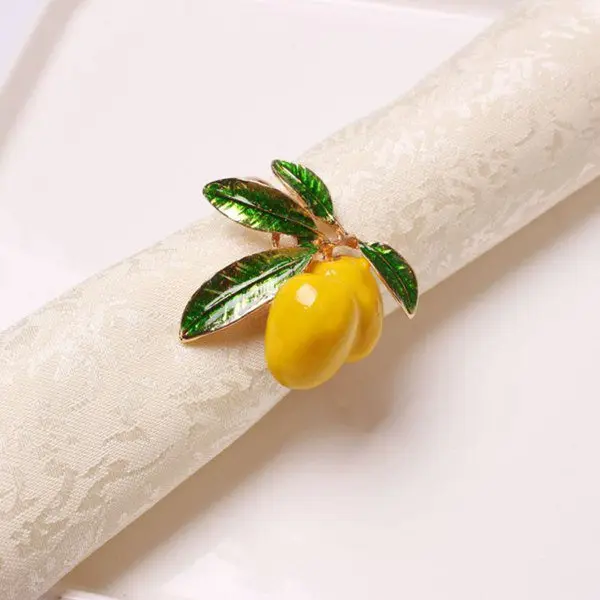 

12Pcs Hotel Table Decoration Lemon Napkin Buckle Fruit Napkin Ring Paper Towel Ring-Gold