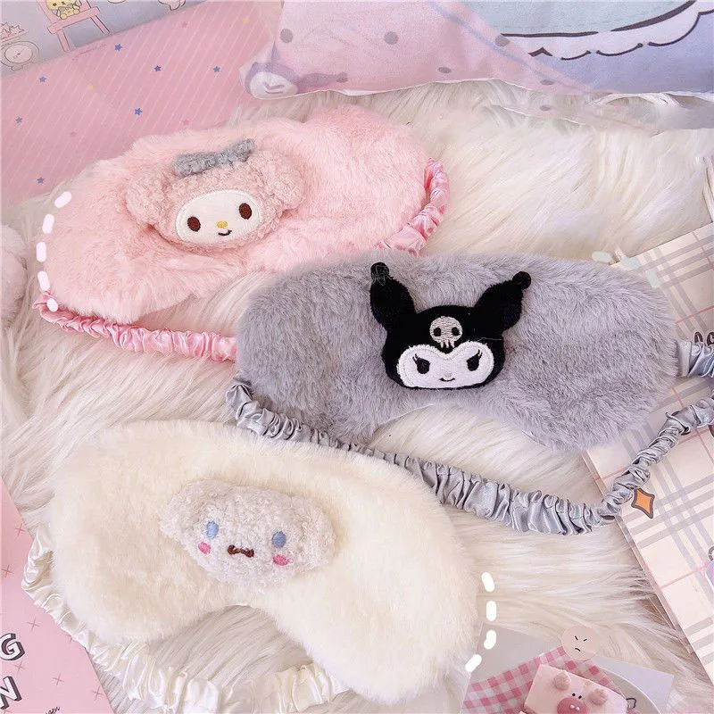 

Kawaii Sanrio Plush Eye Mask Cinnamoroll Mymelody Kuromi Anime Plush Doll Eyeshade Student Lunch Break Sleep Breathable Eye Mask