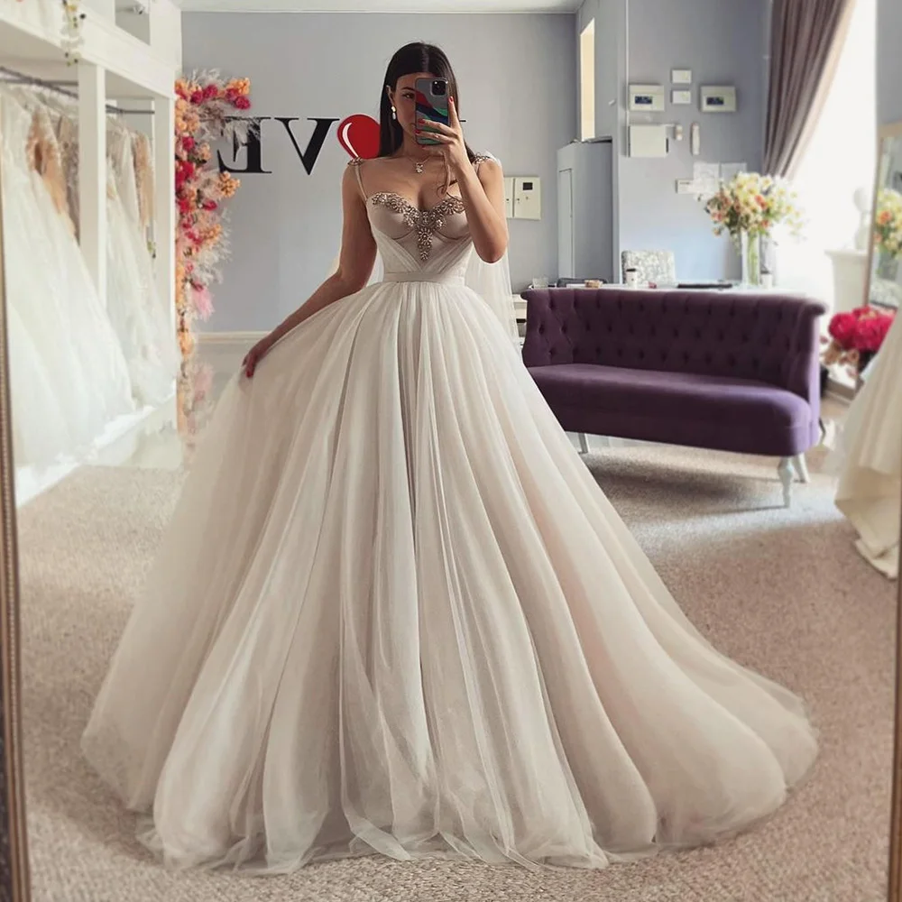 

COZOK Boho Wedding Dresses Beadings Crystal Sweetheart Spaghetti Straps A-Line Princess Wedding Gown Bohemian Bridal Gown 2023