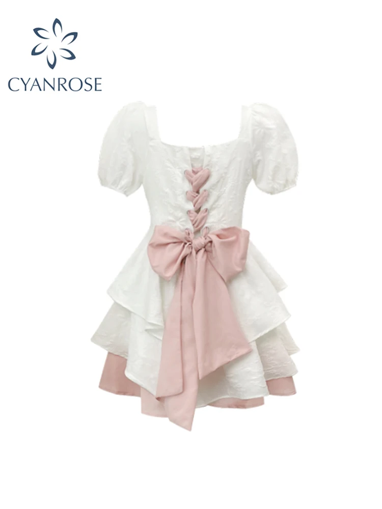 

Женское винтажное платье-трапеция, элегантное белое платье миди с квадратным вырезом и рукавами-фонариками, бандажный сарафан с бантом, лето 2023