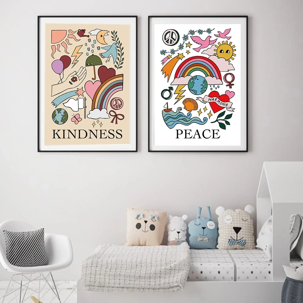 Плакаты с принтом мира и доброты домашний декор радужная картина на холсте