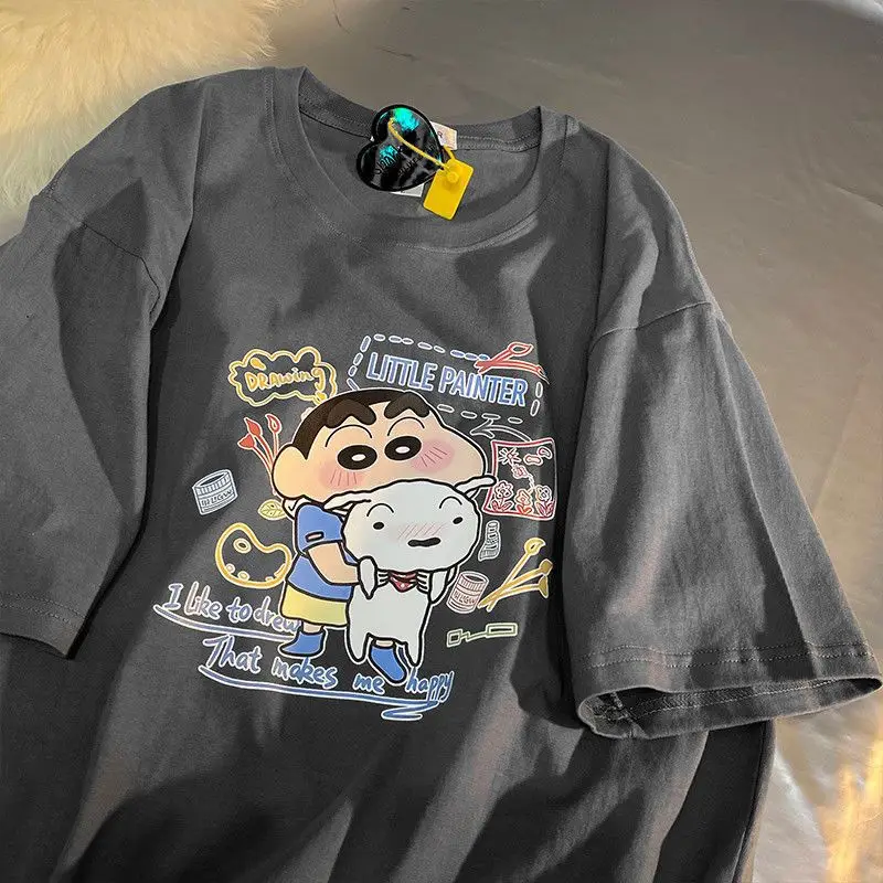 

Kawaii Crayon Shin-Chan Anime Hobby New 100% Cotton Summer Loose T-Shirt Top Couple All-Match Short-Sleeved Half-Sleeved Fashion