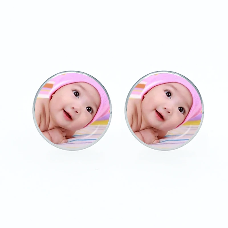 Индивидуальные серьги-гвоздики на заказ фото мамы папы ребенка родителей