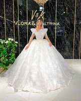 luxury embroidered ruffles bride dresses sparkly beaded bohemian princess wedding dress for women robe de mari%c3%a9e