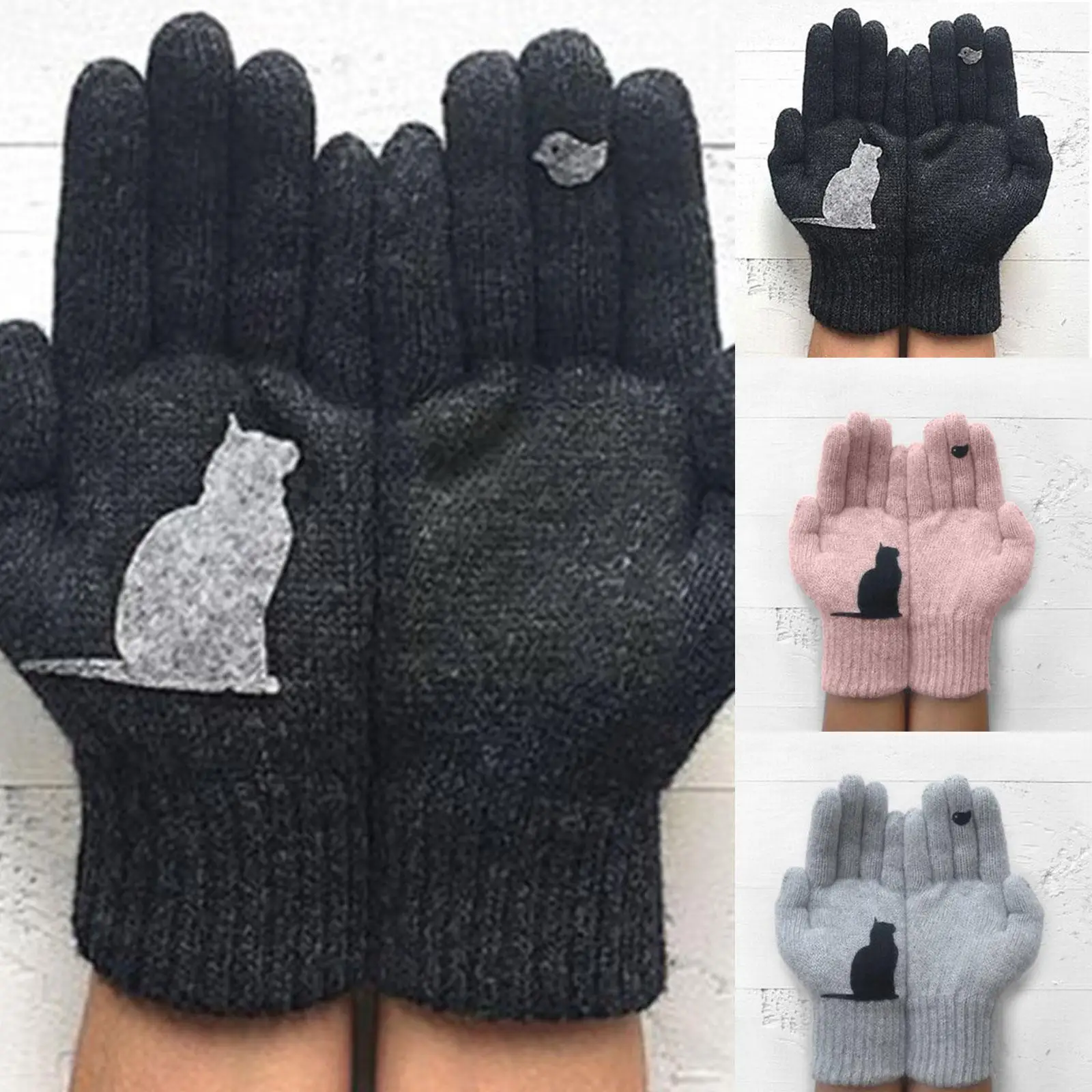 

Winter Warm Gloves Cute And Bird Printed Thermal Windproof Hiking Glove Outdoor Gloves Warm Cycling Gloves Knitted Wint L3m9