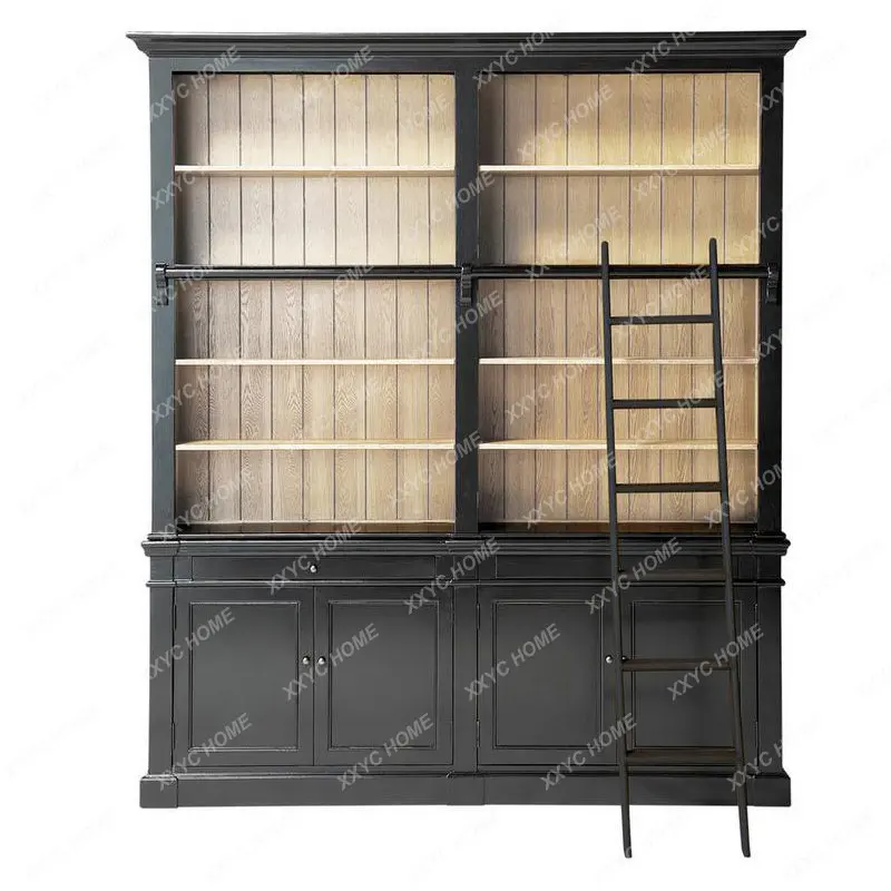 

Antique Country Solid Wood Bookcase Detachable Two Sections with Ladder Nostalgic Furniture chest of drawers for bedroom