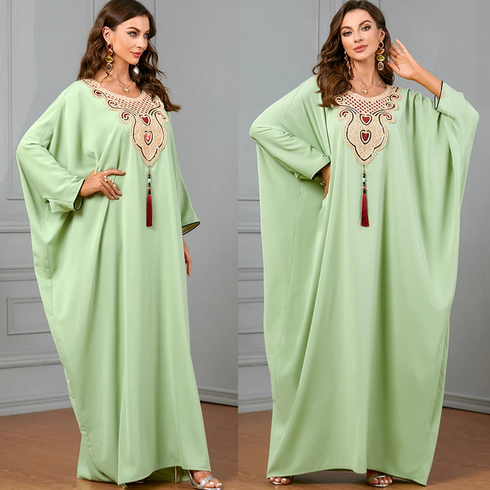 

Повседневные платья для женщин 2023 Abaya Дубай Роскошные винтажные кимоно с аппликацией рукава летучая мышь мусульманское платье Арабская женская одежда