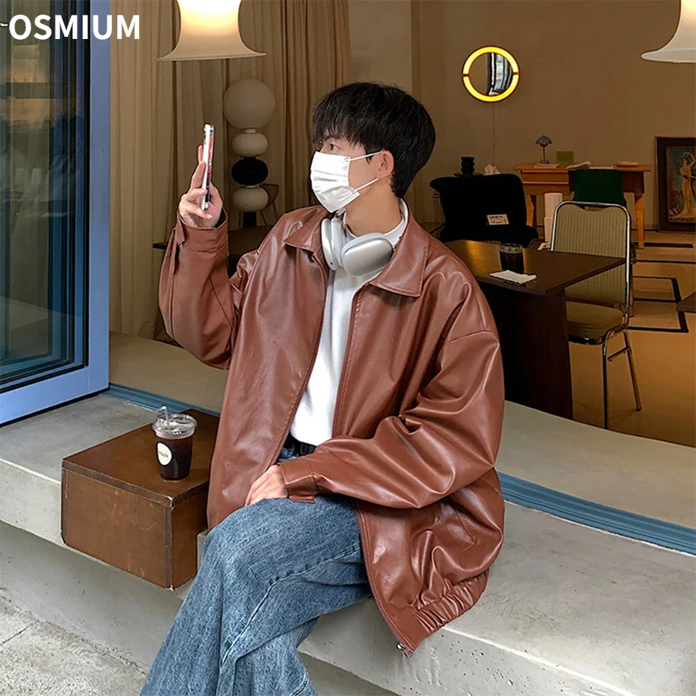 Осенне-зимняя мужская куртка из искусственной кожи на молнии в стиле ретро