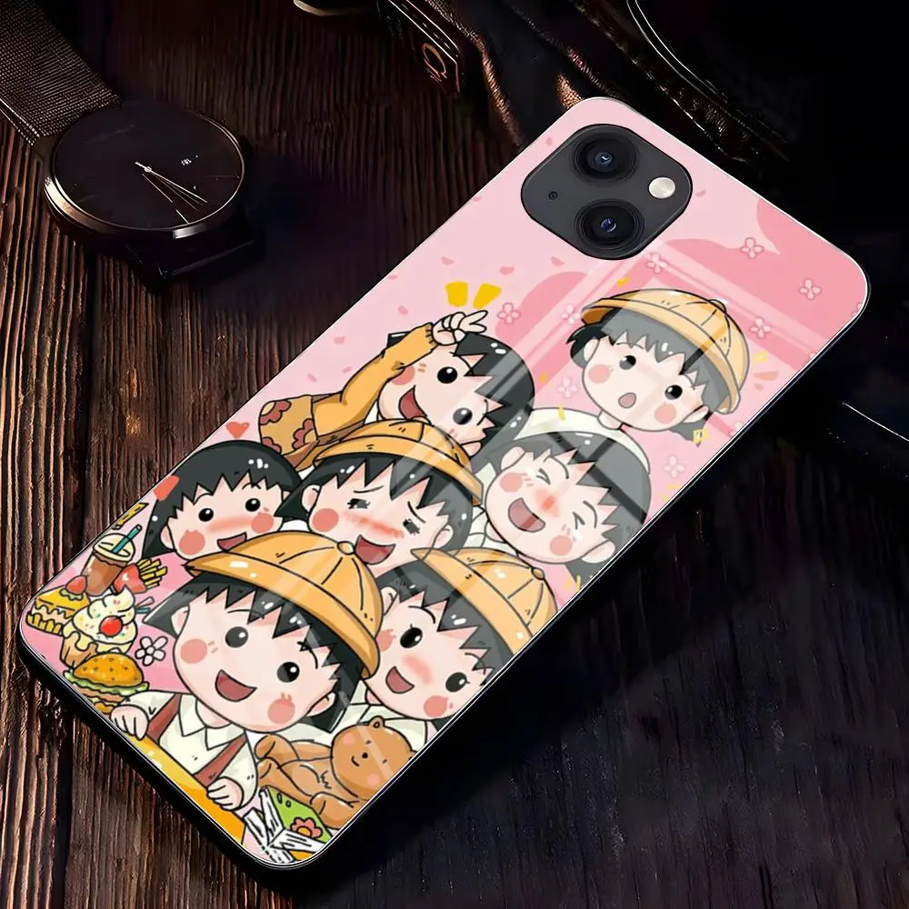 Фото Чехол для телефона C-Chibi M-Maruko-chan для iPhone 17 Pro Max 16 15 14 Pro Max 13 11 X Xs Xr 8 7Plus, стеклянная крышка №2