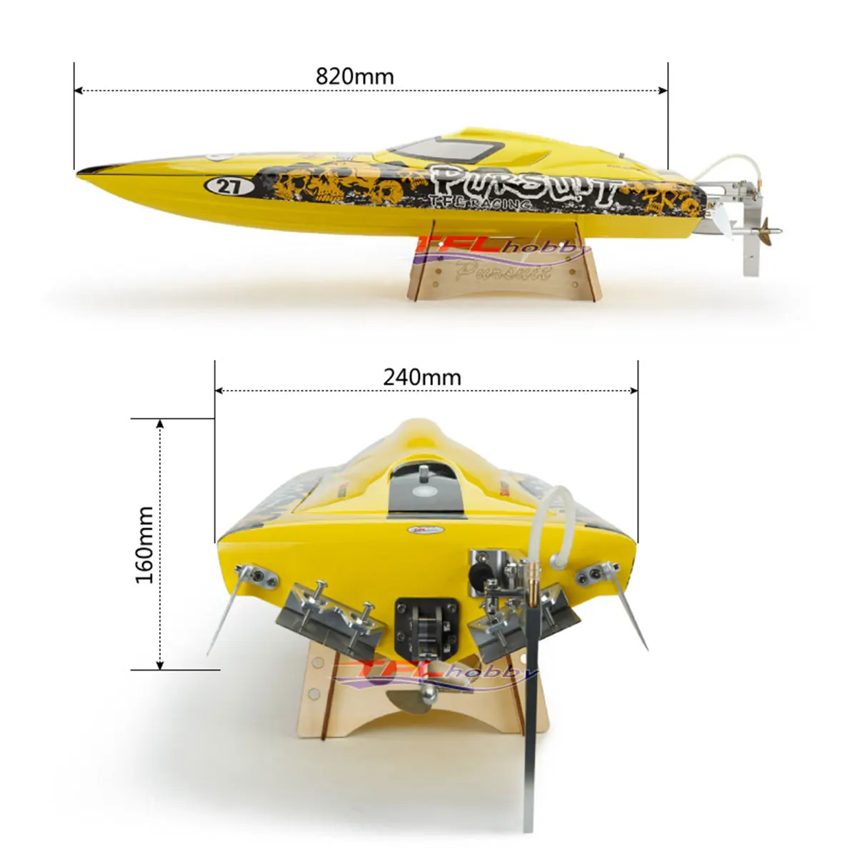 Фото Радиоуправляемая гоночная лодка TFL Pursuit 1106 820 мм из стекловолокна с интегрированным приводом, бесщеточная, ARTR, желтая №3