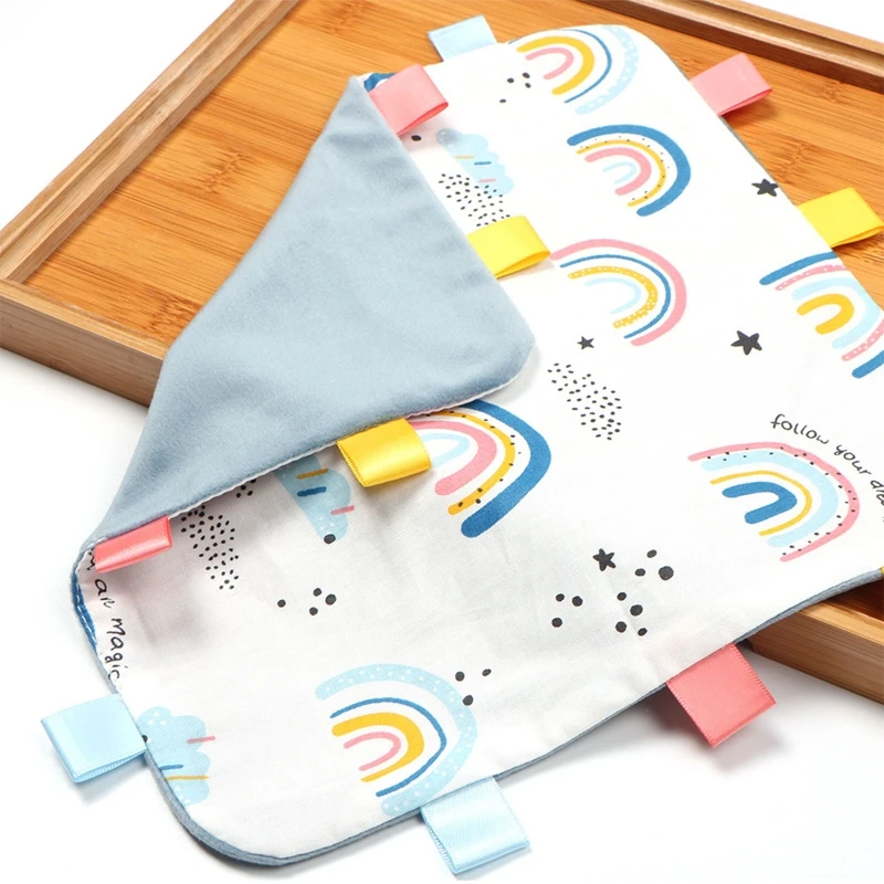 

Newborn Baby Soothe Appease Towel Colorful Security Tags Blanket Soothing Sensory Soft Comforter for Newborn Toddlers Gift