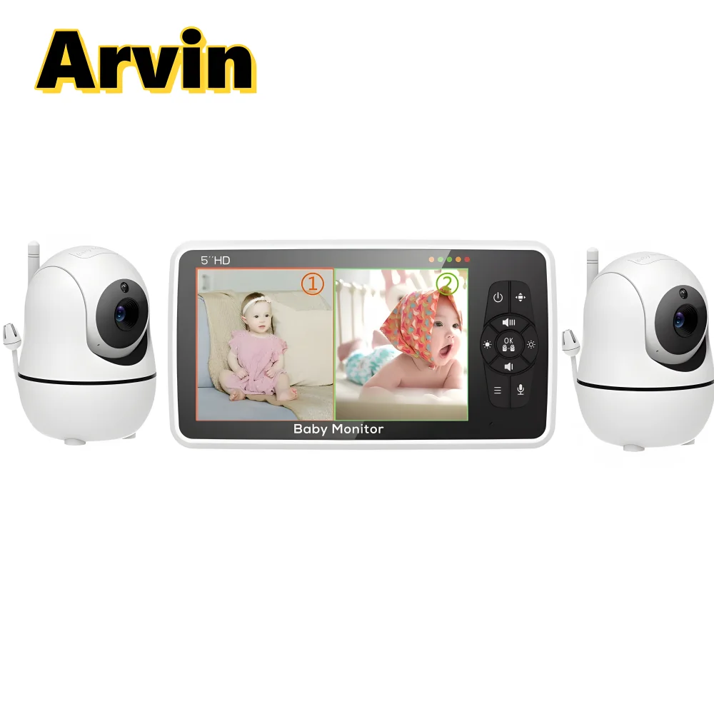 

5 Inch Video Baby Monitor with Two Camera and Audio Night Vision 4X Zoom 1000ft Range 2-Way Audio Temperature Sensor Lullaby