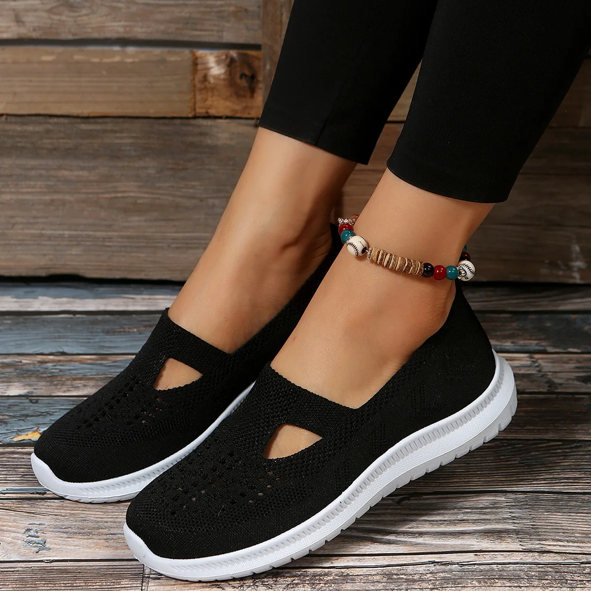Soft Bottom Knitted Solid Color Flat Shoes for Women Summer Breathable Mesh Slip on Sandals Woman Non Slip Light Casual Loafers