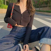 simple single breasted cardigan spring autumn women o neck solid colors long sleeve crop tops slim casual thin short sweaters