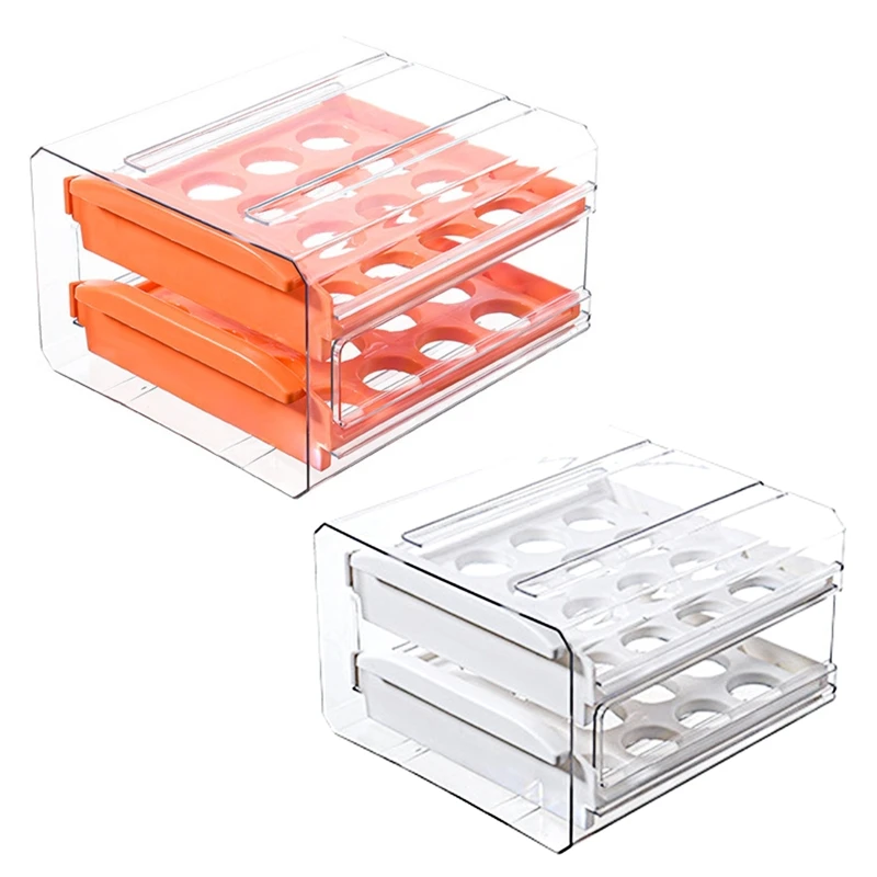 

94PF Egg Storage Box Transparent Eggs Keep Fresh Organizer 2 Tier Stackable for Home Kitchen Refrigerator Draw Pull Tray