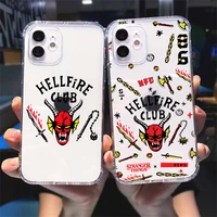 tv stranger things 4 hellfire club phone case for iphone 11 12 13 pro max xr x xs se 7 8 6plus tpu clear soft cover case