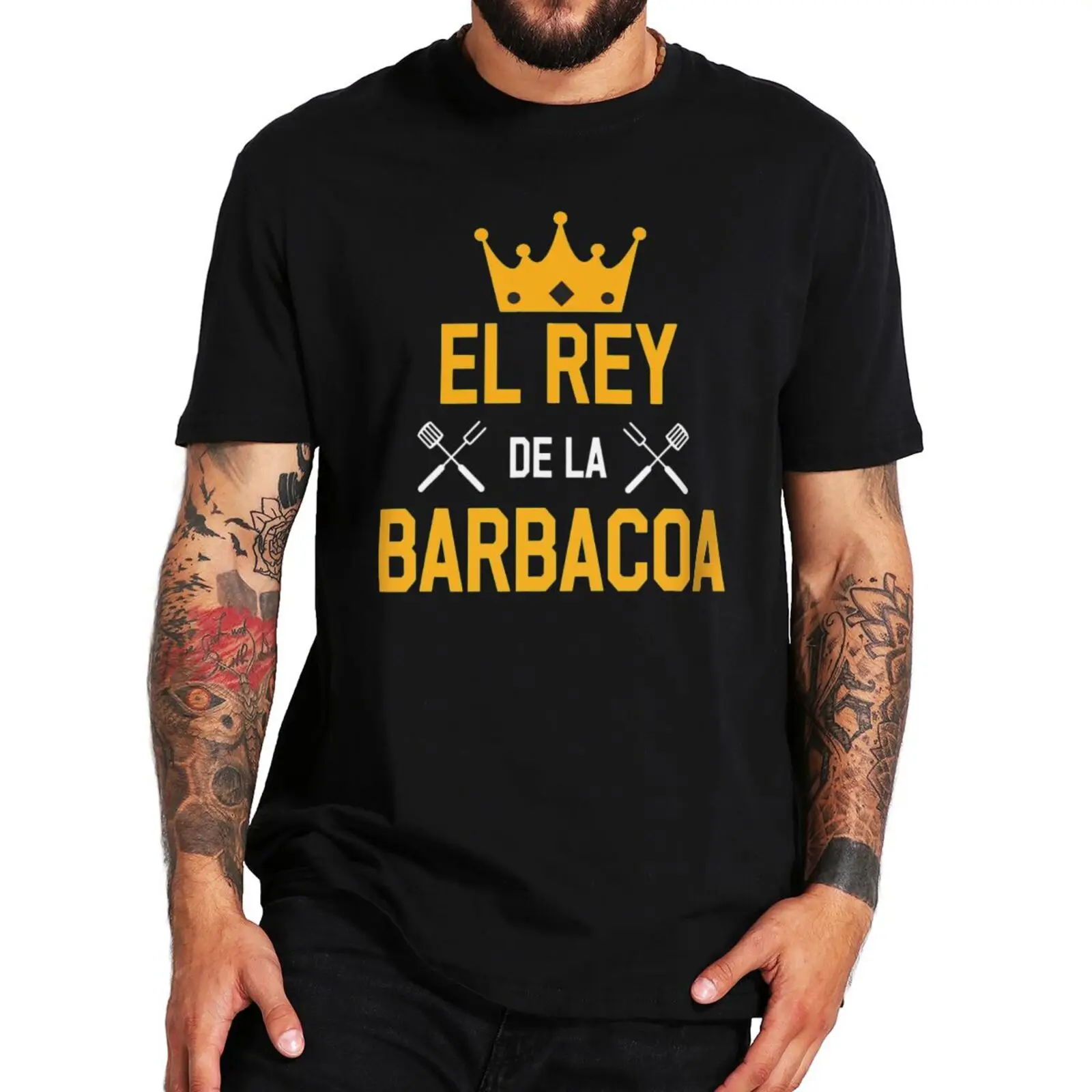 

BBQ The King Of Barbecue Funny T Shirt With Spanish Text Humor Design Tee Tops Novelty Gift 100% Cotton Homme Camiseta