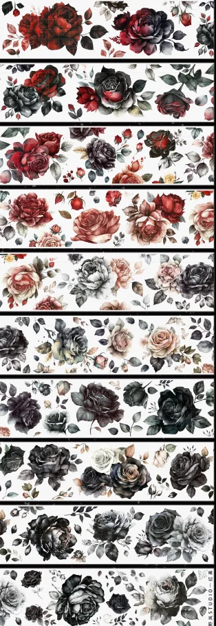 

5m/10m Black Red Rose Flower Shiny PET Tape
