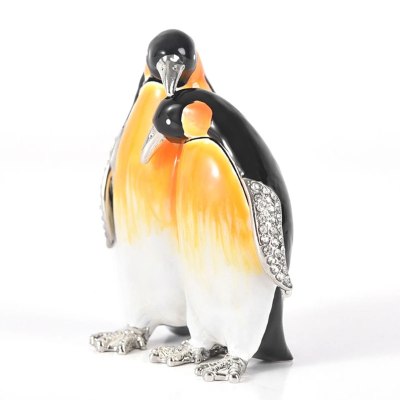 

Пингвин, шкатулка для безделушек с блестящими искусственными элементами, коробка для аксессуаров ручной росписи, милые шкатулки для бездел...
